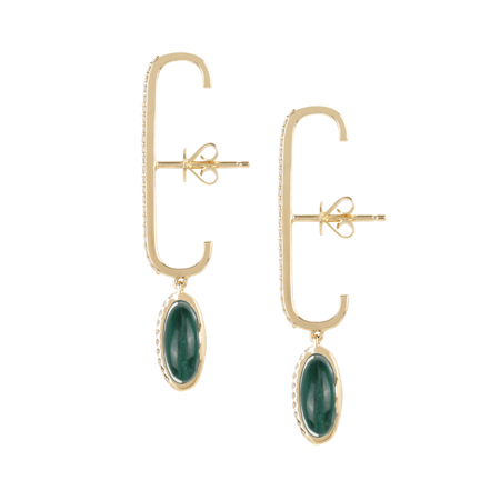 حلق طويل بحجر الملاكايت مرصع بالألماس المدور