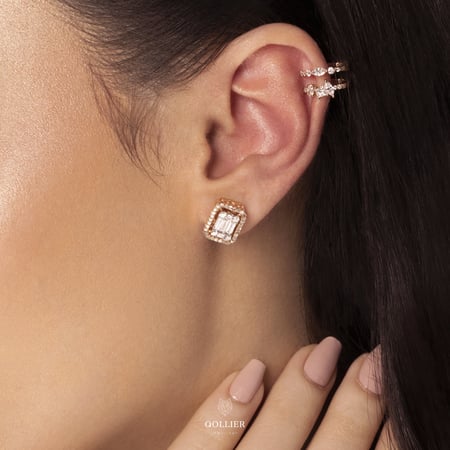 حلق بألماس مدور وباجيت