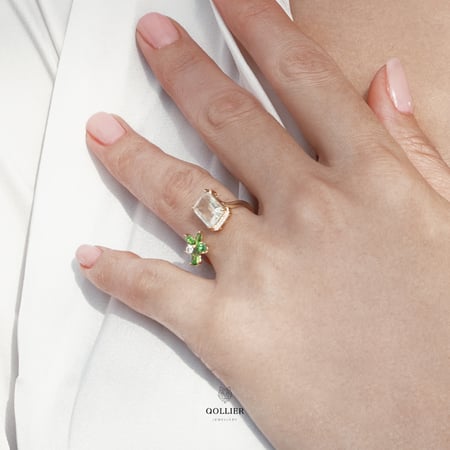 خاتم بحجر الاماتيست الأخضر وألماس مدور