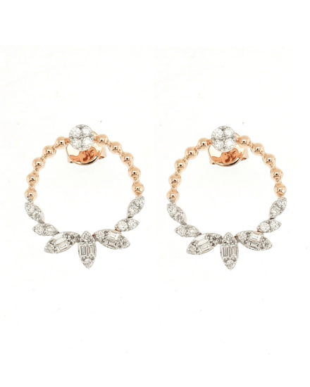 حلق ذهب دائري مرصع بألماس مدور وباجيت