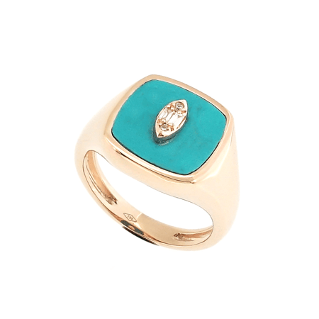 خاتم بحجر التركواز وألماس باجيت ومدور