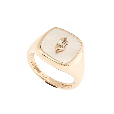 خاتم بحجر الصدف وألماس باجيت ومدور