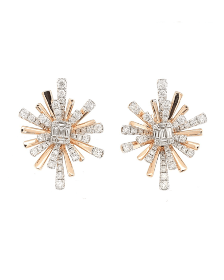 حلق ذهب  مرصع بألماسات مدور وباجيت