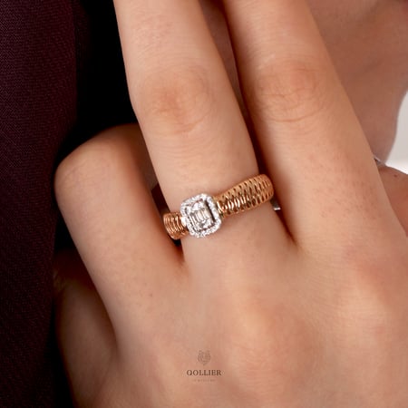 خاتم ذهب وردي عيار 18 وألماس مدور VS-SI