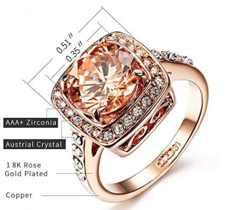 خاتم نسائي مطلي بالذهب مقاس 7.25 أمريكي