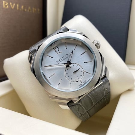ساعه ماركة بلغاري جلد لون رمادي رجالية