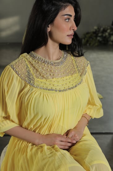 فستان بكسرات - اصفر