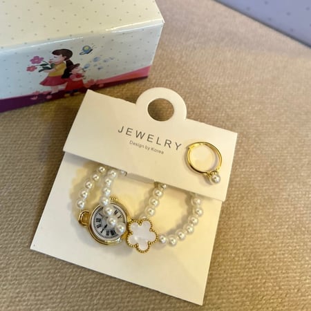 ساعة أطفال لؤلؤ لاتعمل مع اسوارة وخاتم - ساعة أطفال لا تعمل