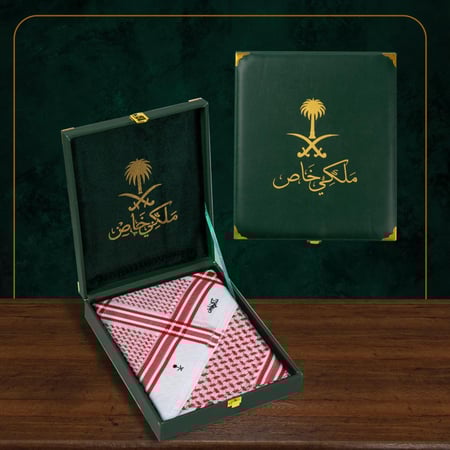 شماغ ملكي خاص انجليزي احمر فاتح جولد من اجود خيوط القطن العالمي