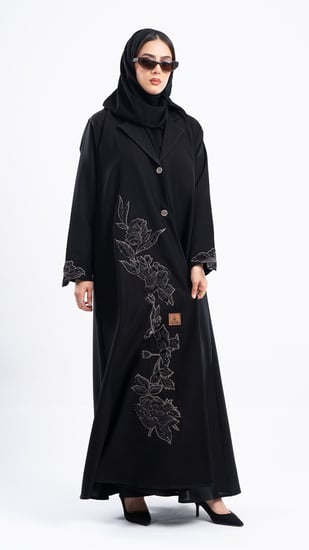 عباية ياسمين بتطريز ورود مع خرز