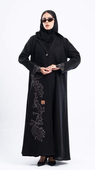 عباية ياسمين بتطريز ورود مع خرز