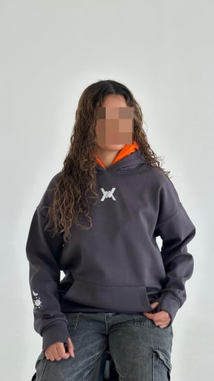 دبل كاب هودي رمادي غامق oversize