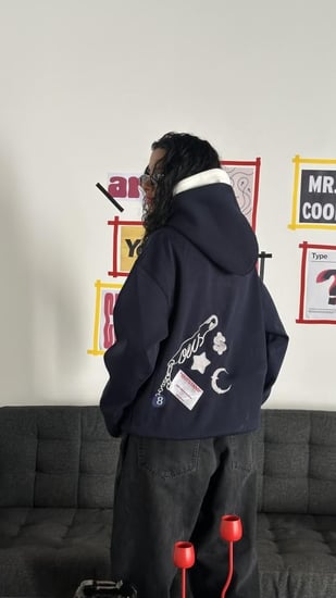 هودي دبل كاب كحلي  oversize