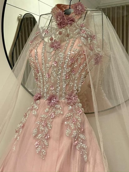 فستان سهره وردي فخم