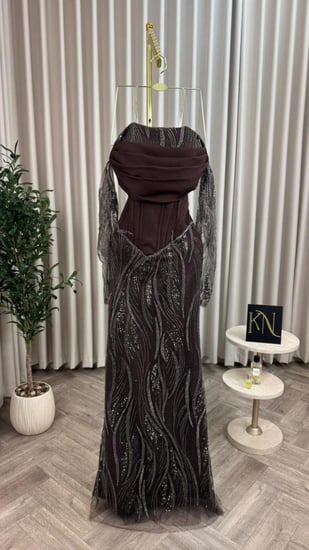 فستان سهره  فخم بني