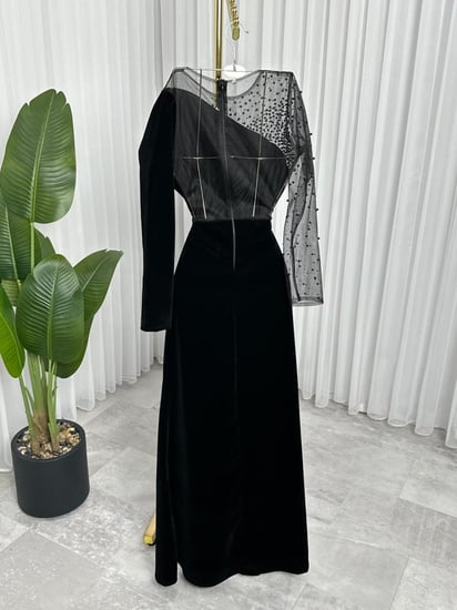 فستان سهره جوخ وتل تايواني اسود