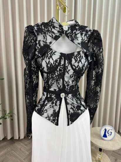 فستان سهره دانتيل ابيض واسود