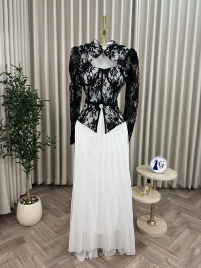 فستان سهره دانتيل ابيض واسود