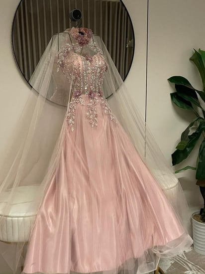 فستان سهره وردي فخم