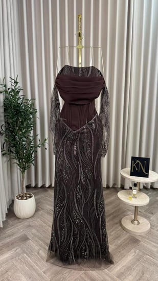 فستان سهره  فخم بني