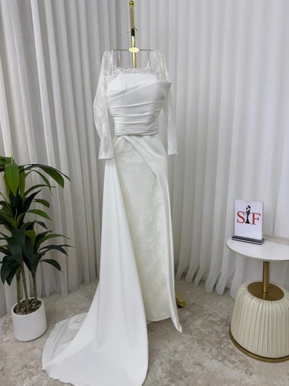 فستان سهره  ابيض راقي