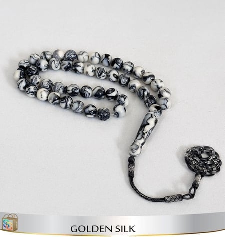 سبحة البكلايت مع دندوشة فضة عيار 925 لون أبيض قيشاني