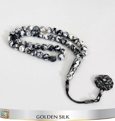 سبحة البكلايت مع دندوشة فضة عيار 925 لون أبيض قيشاني