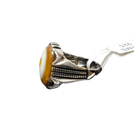 خاتم عقيق فاخر من فضه عيار925 مقاس 7 عين النمر