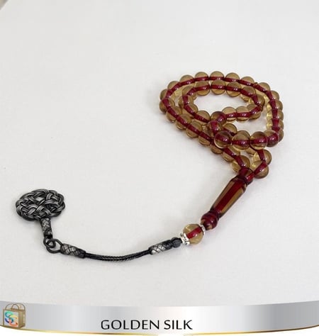 سبحة البكلايت مع دندوشة فضة عيار 925 لون  احمر داخلي