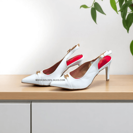 كعب كارولينا هيريرا أبيض لماع  ومطفي مقاس 37