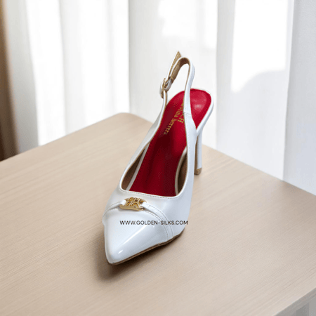 كعب كارولينا هيريرا أبيض لماع  ومطفي مقاس 36