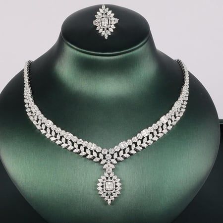 قلادة و خاتم طقم تاج فضه 925