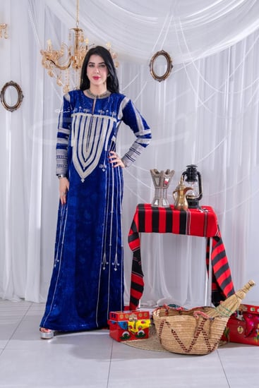 ثوب عسيري نيلي مخمل رقم 55