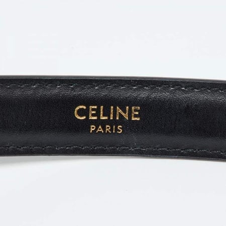 CeBe1- Celine Black Leather Triomphe Buckle Belt