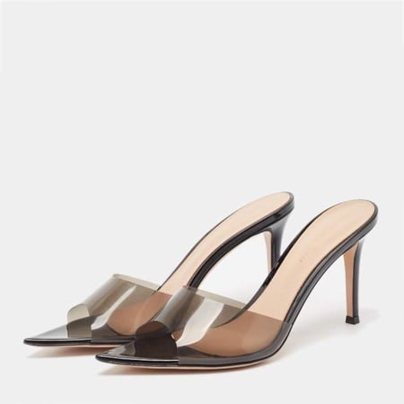 Gianvito Rossi Transparent/Black PVC and Patent Elle Slide Sandals