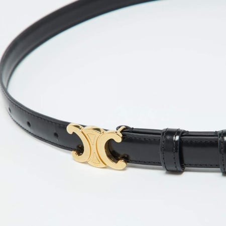 CeBe1- Celine Black Leather Triomphe Buckle Belt