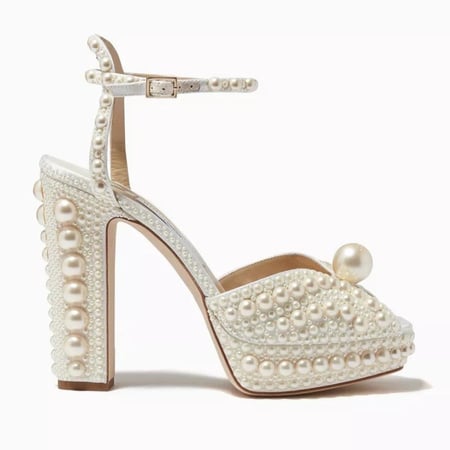 JimSh8 Jimmy Choo White Sacaria Sandals with Pearls in Satin