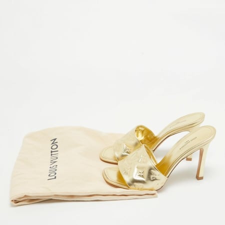 Gold Monogram Embossed Leather Revival Slide Sandals