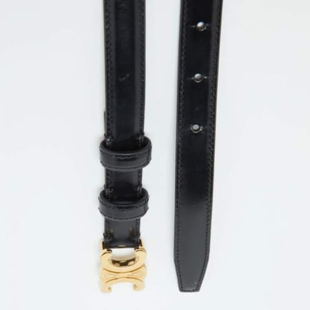 CeBe1- Celine Black Leather Triomphe Buckle Belt