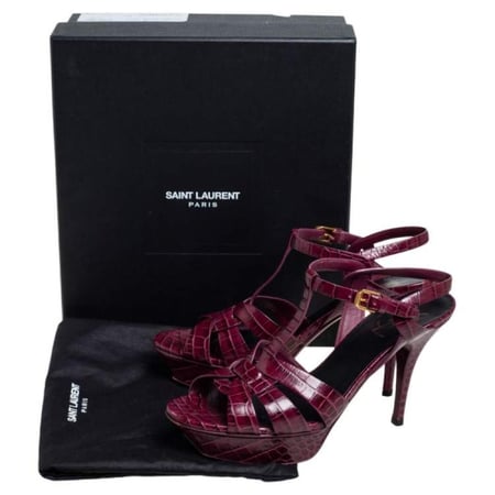 Saint Laurent Burgundy Croc Embossed Leather Tribute Sandals