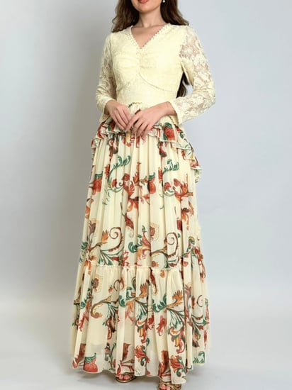 فستان زهور المساء – مزيج الدانتيل والشيفون