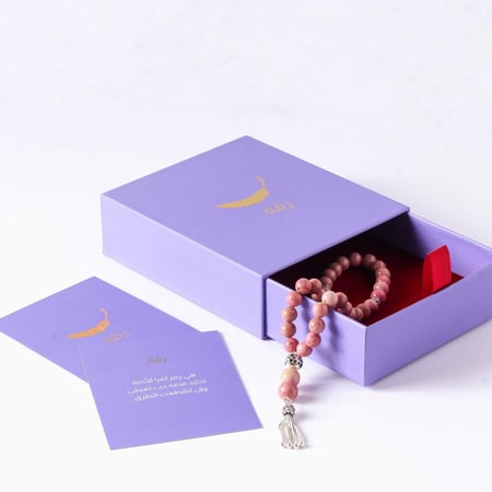 سبحة بفواصل فضة حجر ماهوغاني الوردي الطبيعي 8/33 ملم