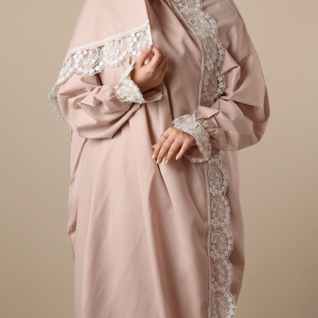 شرشف صلاة قطن كلفة دانتيل وردي