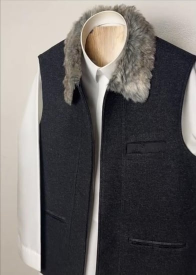 سديري شتوي فخم بياقة فرو رمادية