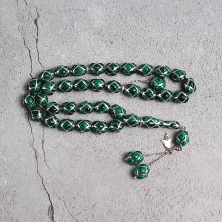 سبحة قفص فضة مع حجر ملاكايت