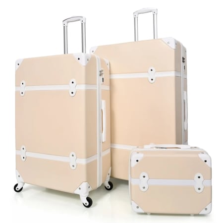 طقم شنط سفر كلاسيكي فينتيج مكون من 7 قطع لون بيج