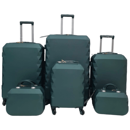 طقم حقائب سفر فايبر 6 قطع بجوانب مدببة لون أخضر غامق