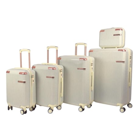 طقم شنط سفر خمسة قطع لون بيج فاتح مخطط بجوانب