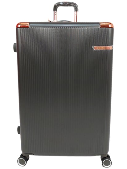 طقم حقائب سفر مخطط بجوانب 4 قطع سحب كبيرة + قطعة يد محمولة لون رمادي غامق