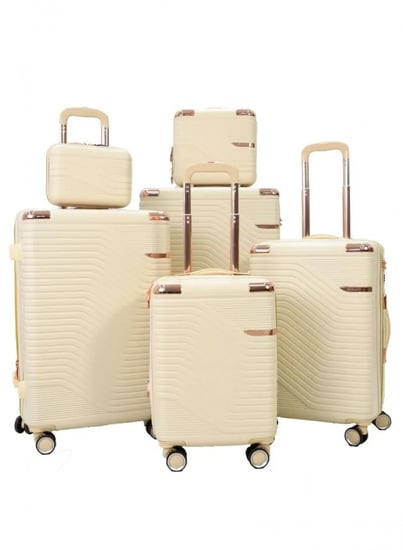 طقم حقائب سفر مخطط بجوانب 4 قطع سحب كبيرة + 2 قطع يد محمولة لون بيـج غامق
